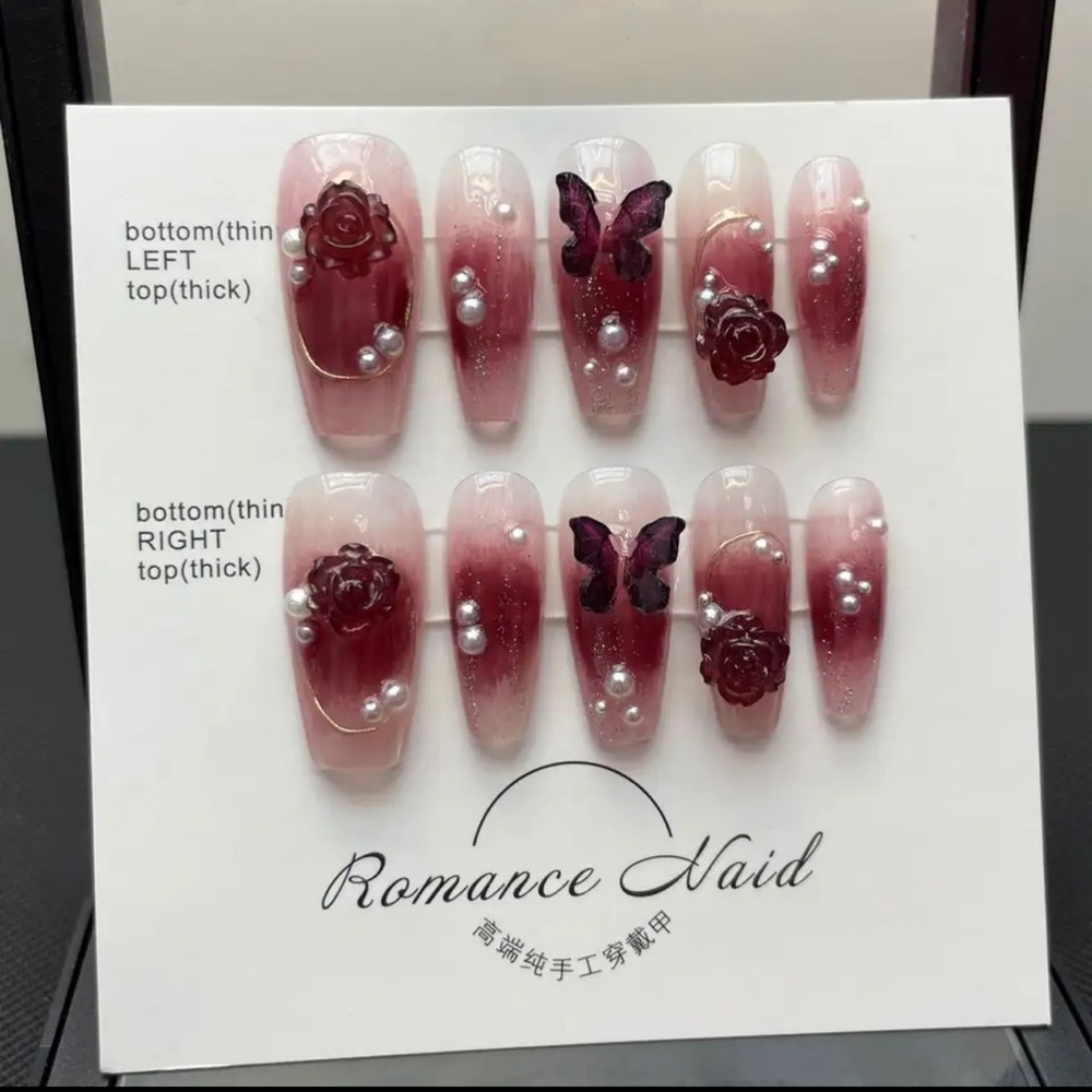 Gorgeous 10 pcs Handmade Press-On Nails (Nail Kit - Reusable).